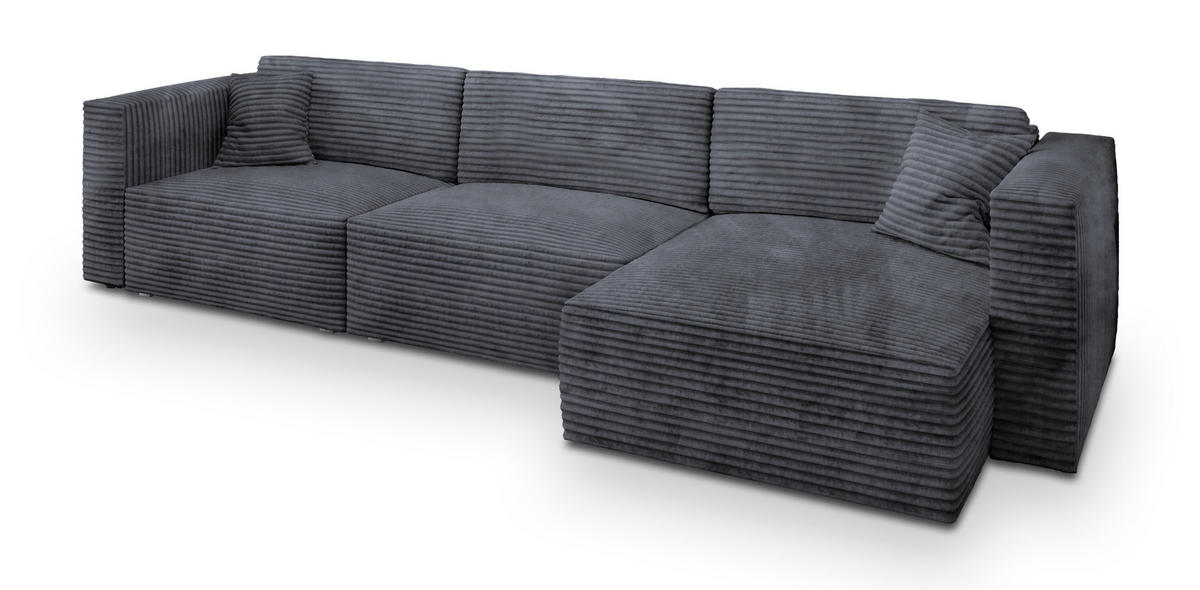 ECKSOFA TOLMO Graphitfarben Kordstoff mit Schlaffunktion - Graphitfarben, Holz (347/148cm) - MASSENO