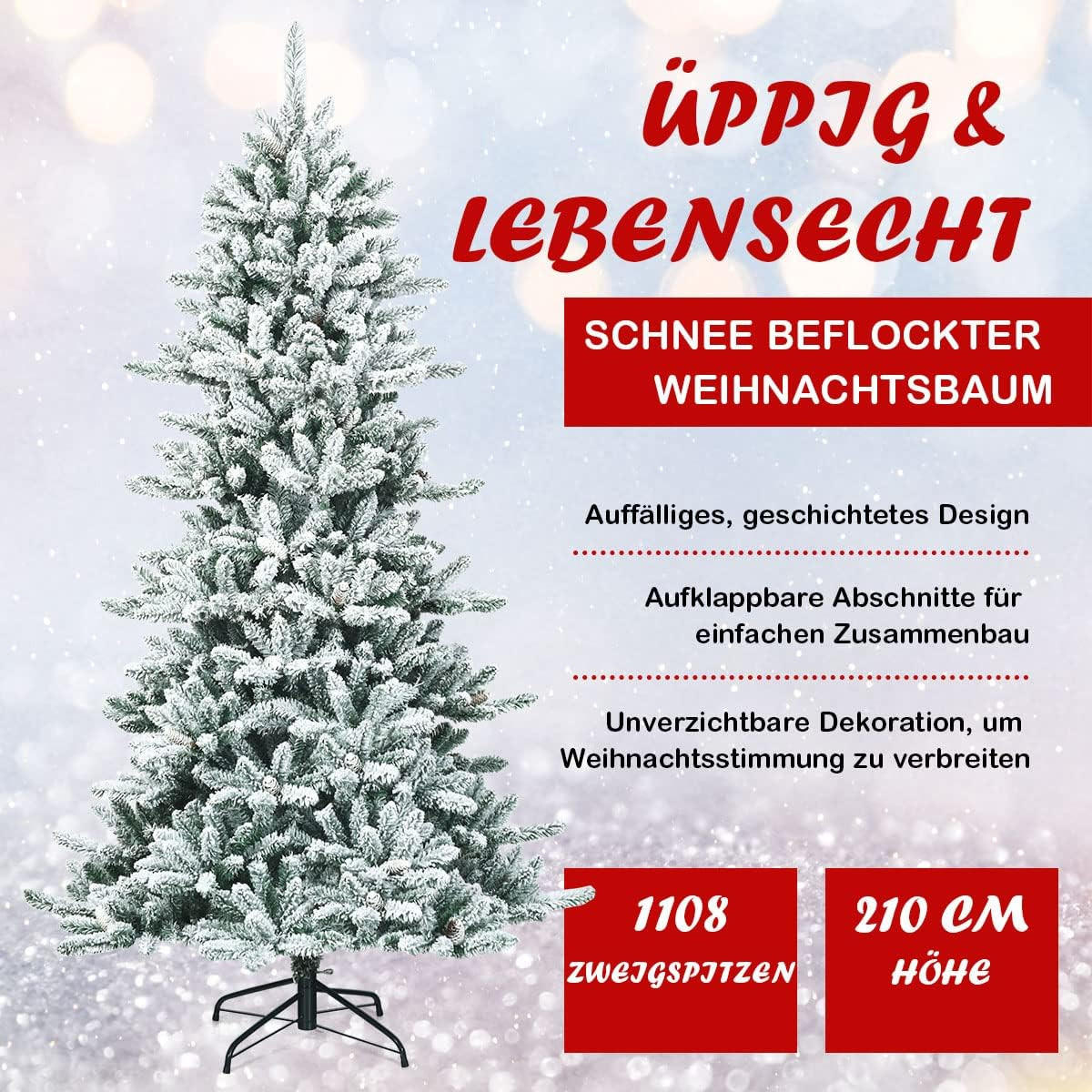 WEIHNACHTSBAUM 210CM Weiß - Weiß, Kunststoff (210cm) - COSTWAY