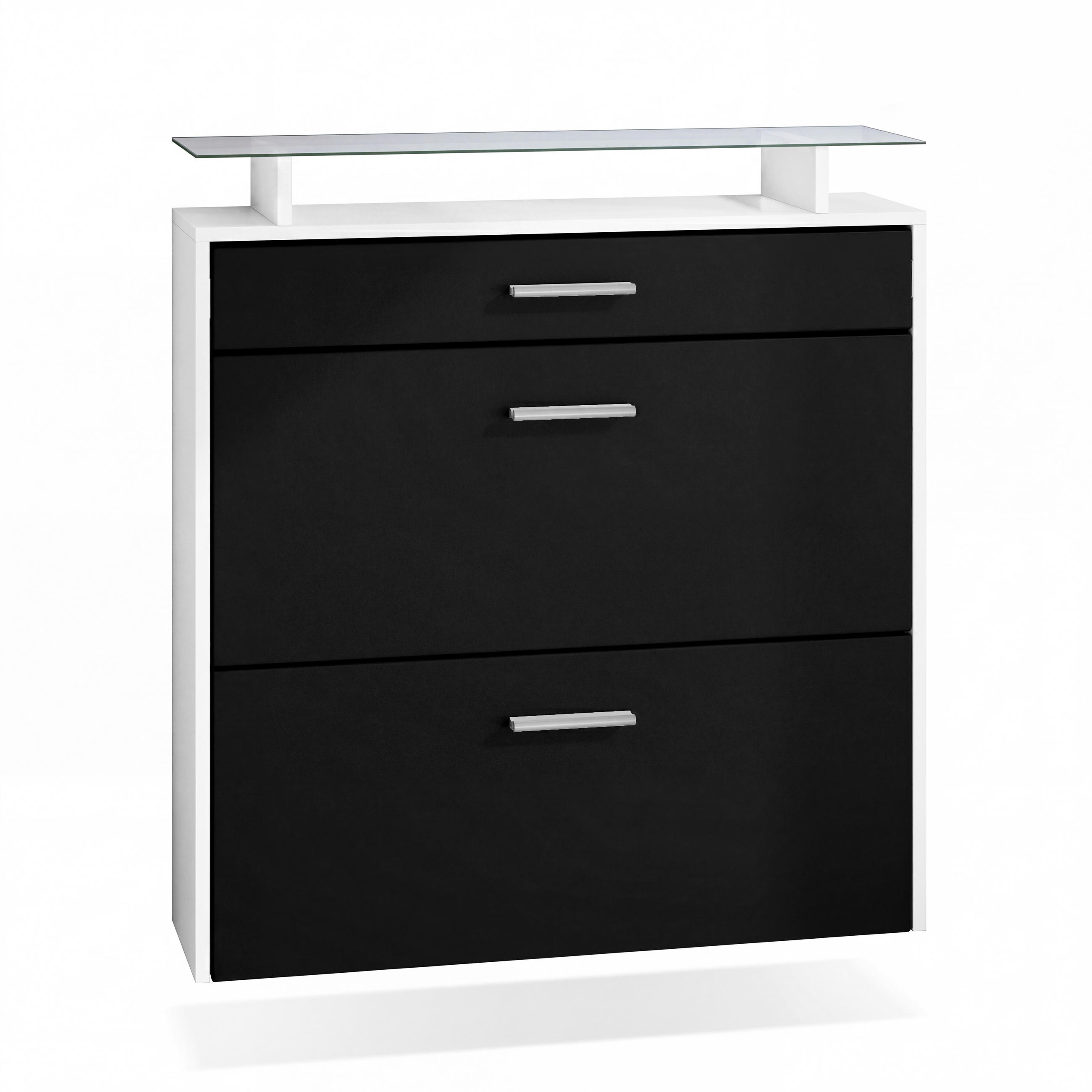 SCHUHSCHRANK Malea Front in Schwarz matt - Schwarz, Holzwerkstoff (89/96/23cm) - Vladon