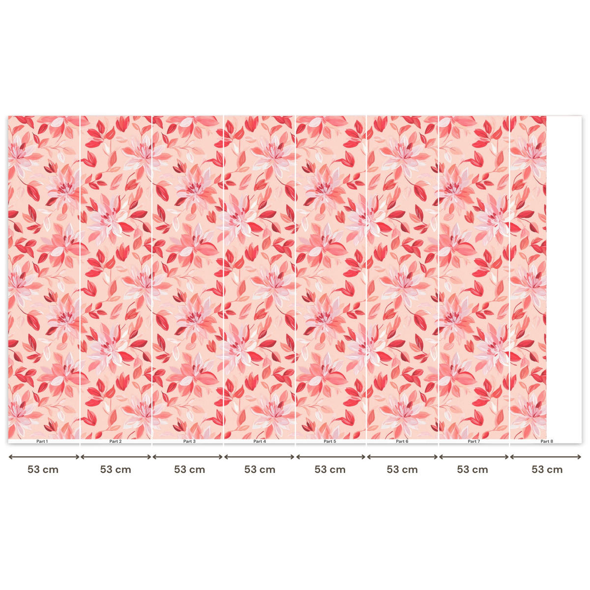 TAPETE - Botanisch - Blumen - Rot - 450x260 cm - Koralle, Papier (450/260cm) - OnlyWow