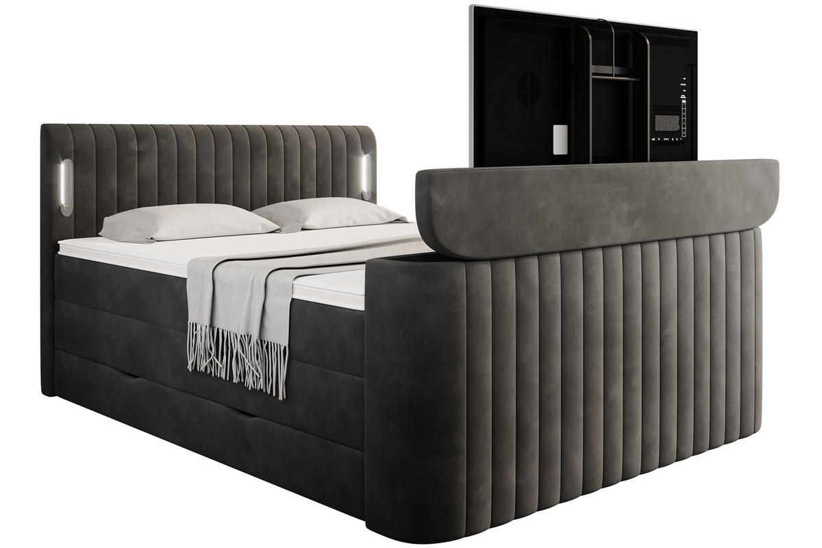 BOXSPRINGBETT FLY Anthrazit 180/200 cm H2/H3 mit TV-Lift Samt - Anthrazit, Textil (180/200cm) - wonello
