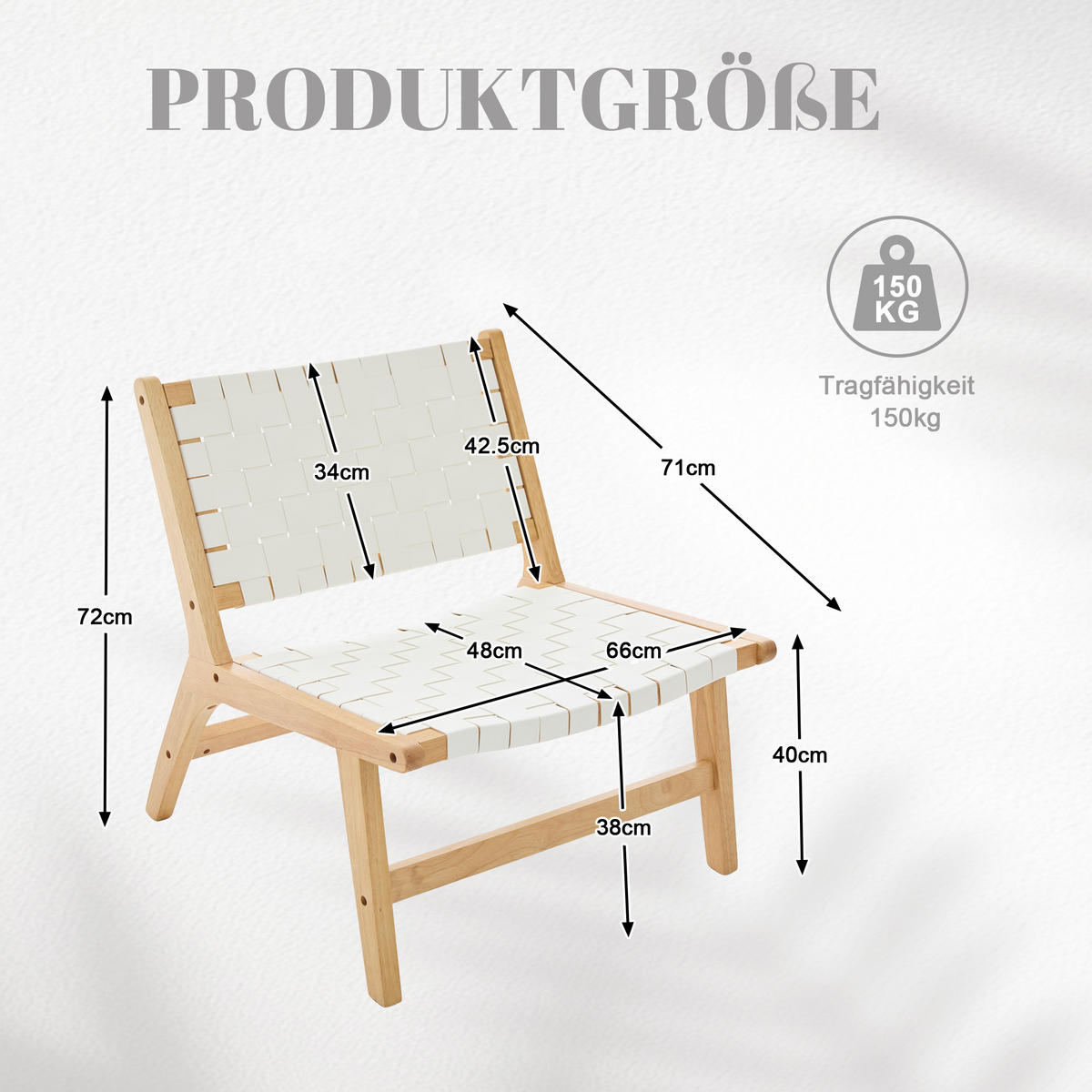 RELAXSESSEL mit Holzgestell, Kunstleder Flechtwerk, Breite Sitzfläche, Weiß - Eichefarben/Weiß, Holz (66/72/71cm) - LVHOM