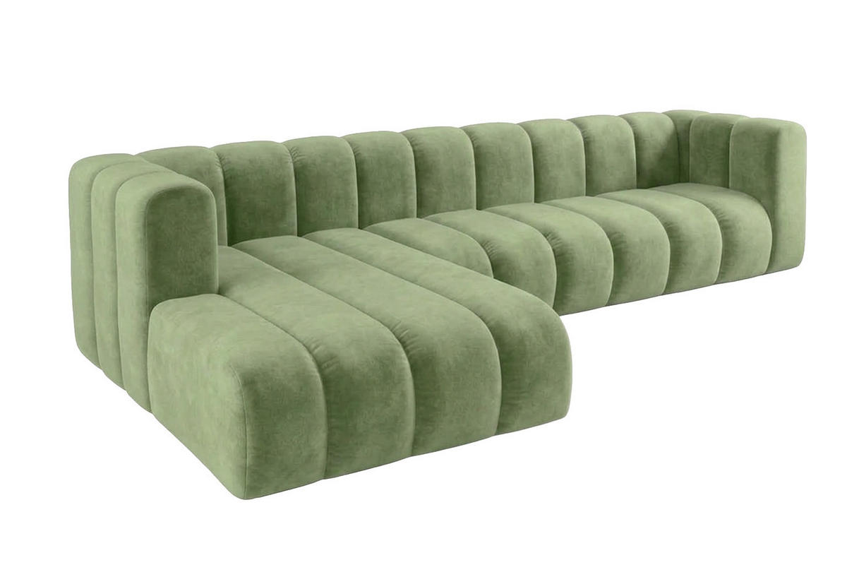 ECKSOFA Modulares In L-Form, Velvet-Stoff Riviera, Olive, Links, GRAND 318 cm - Olivgrün, Holz (318/179cm) - Kaiser Möbel