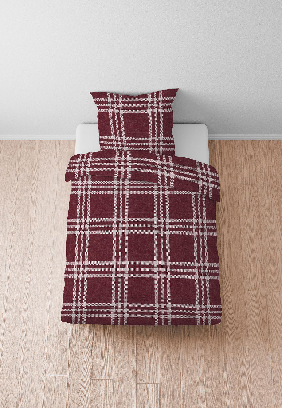 BETTWÄSCHE-GARNITUR Melange Karo burgund, 135x200 cm + 80x80 cm - Bordeaux, Textil (135/200cm) - biberna