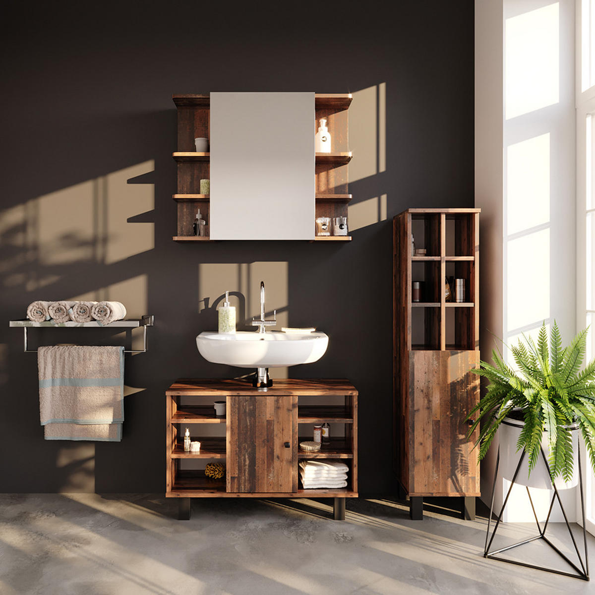WASCHBECKENUNTERSCHRANK Fynn Antikholz 80 x 54 cm - Eichefarben, Holzwerkstoff (80/54/32cm) - Vicco