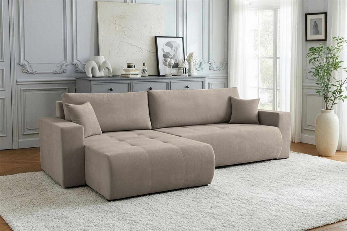 ECKSOFA Armari Mit Schlaffunktion - Taupe, Holzwerkstoff/Textil (277/154cm) - Fun Möbel