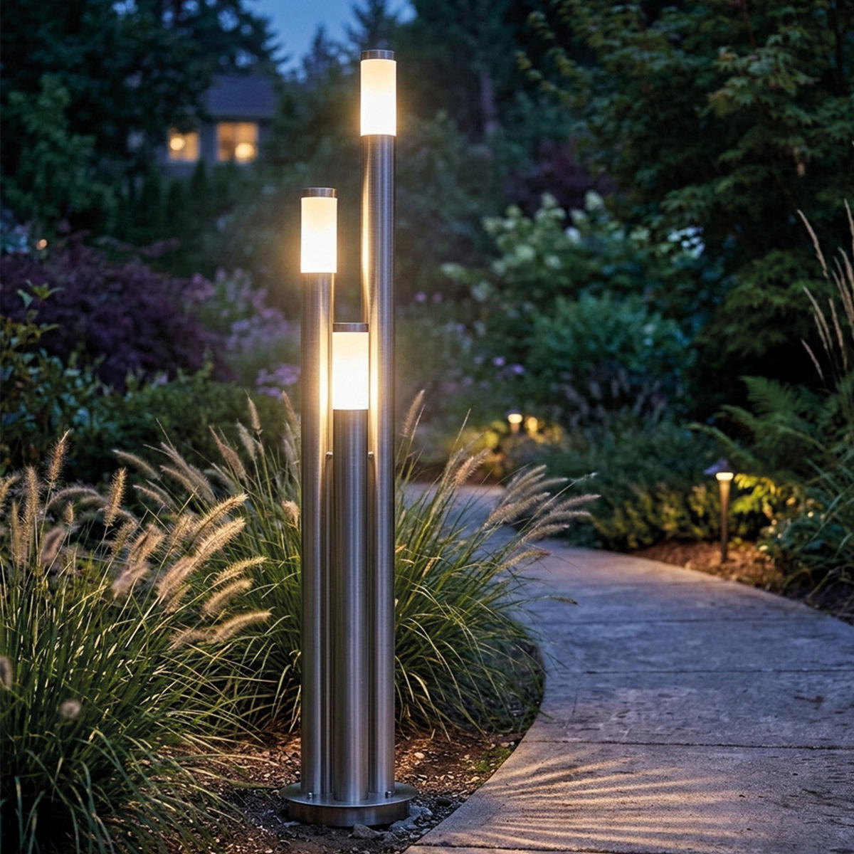 LED STEHLEUCHTE Edelstahl Silber 3-Säulen - Silberfarben, Metall (28/28/170cm)