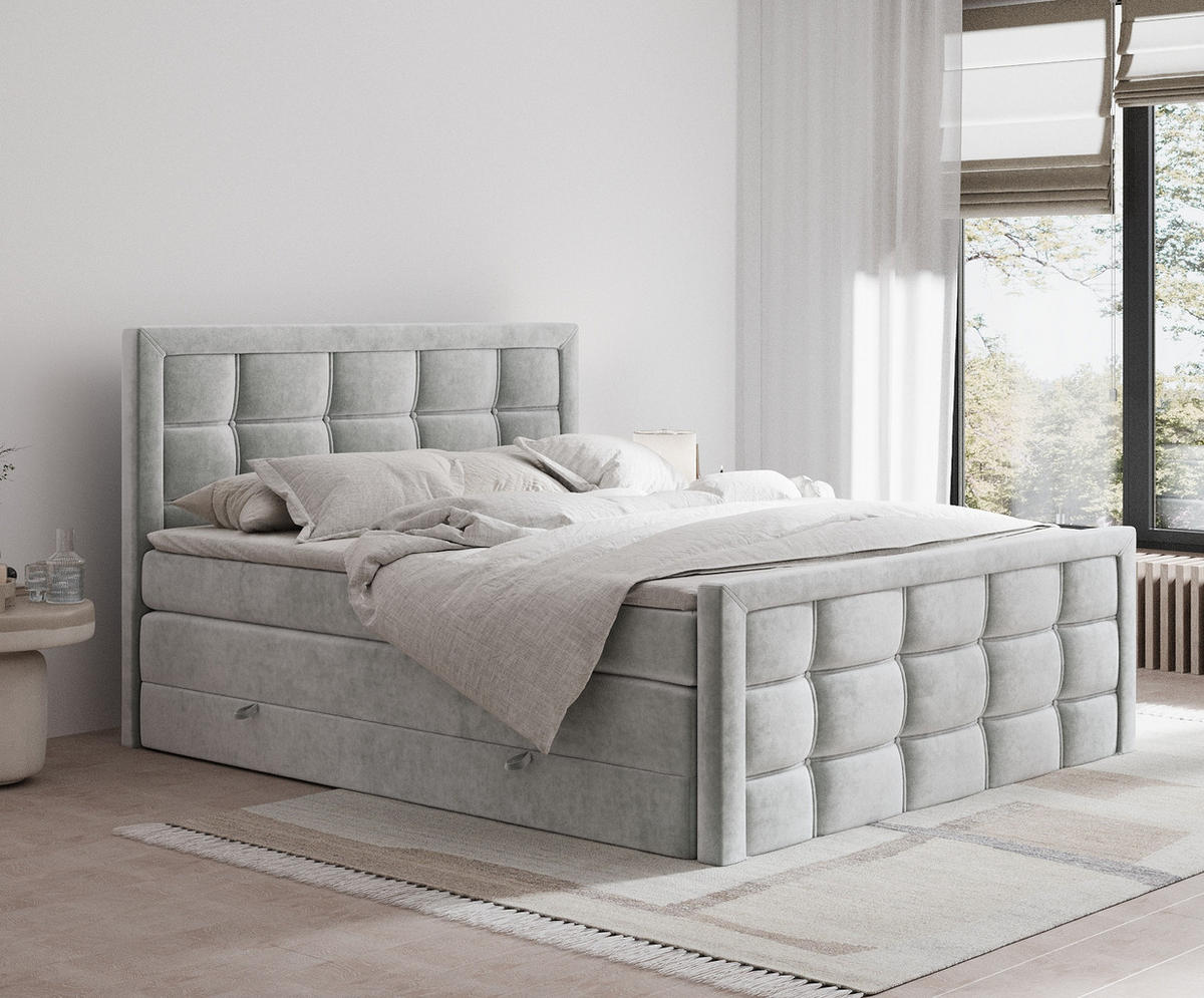 BOXSPRINGBETT Ambrosia Hellgrau 180/200 cm - Hellgrau/Schwarz, Holz/Holzwerkstoff (180/200cm) - Maison de Reve