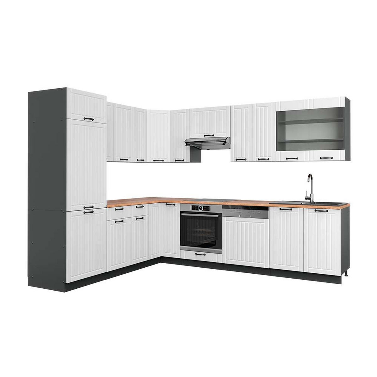 ECKKÜCHE Fame-Line Weiß Landhaus/Anthrazit 227 x 287 cm, AP Eiche - Anthrazit/Weiß, Holzwerkstoff (287/81.6/60cm) - Vicco
