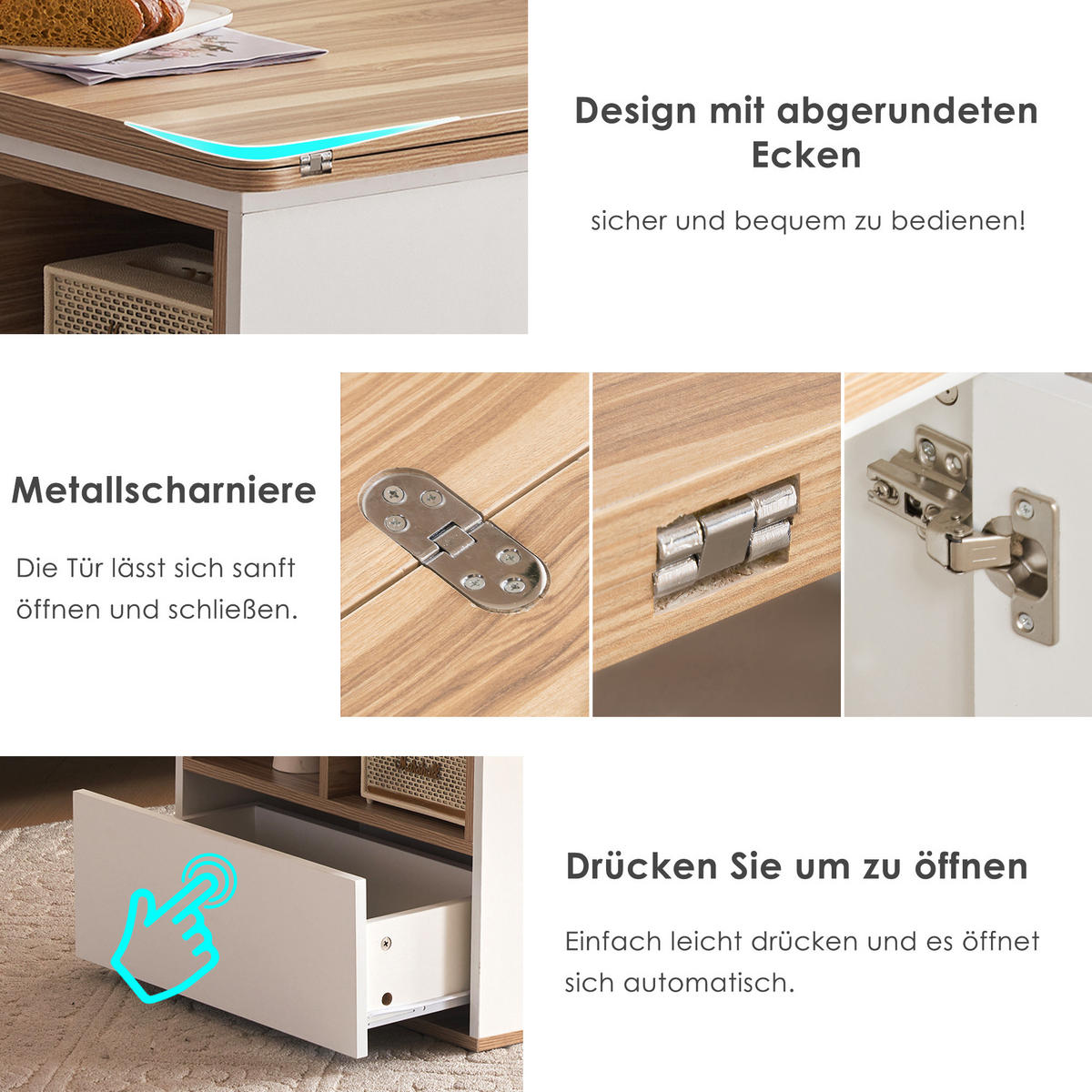 COUCHTISCH 100/51/47 cm Weiß Naturholz höhenverstellbar mit Stauraum - Weiß, Holzwerkstoff (100/51/47cm) - OKWISH