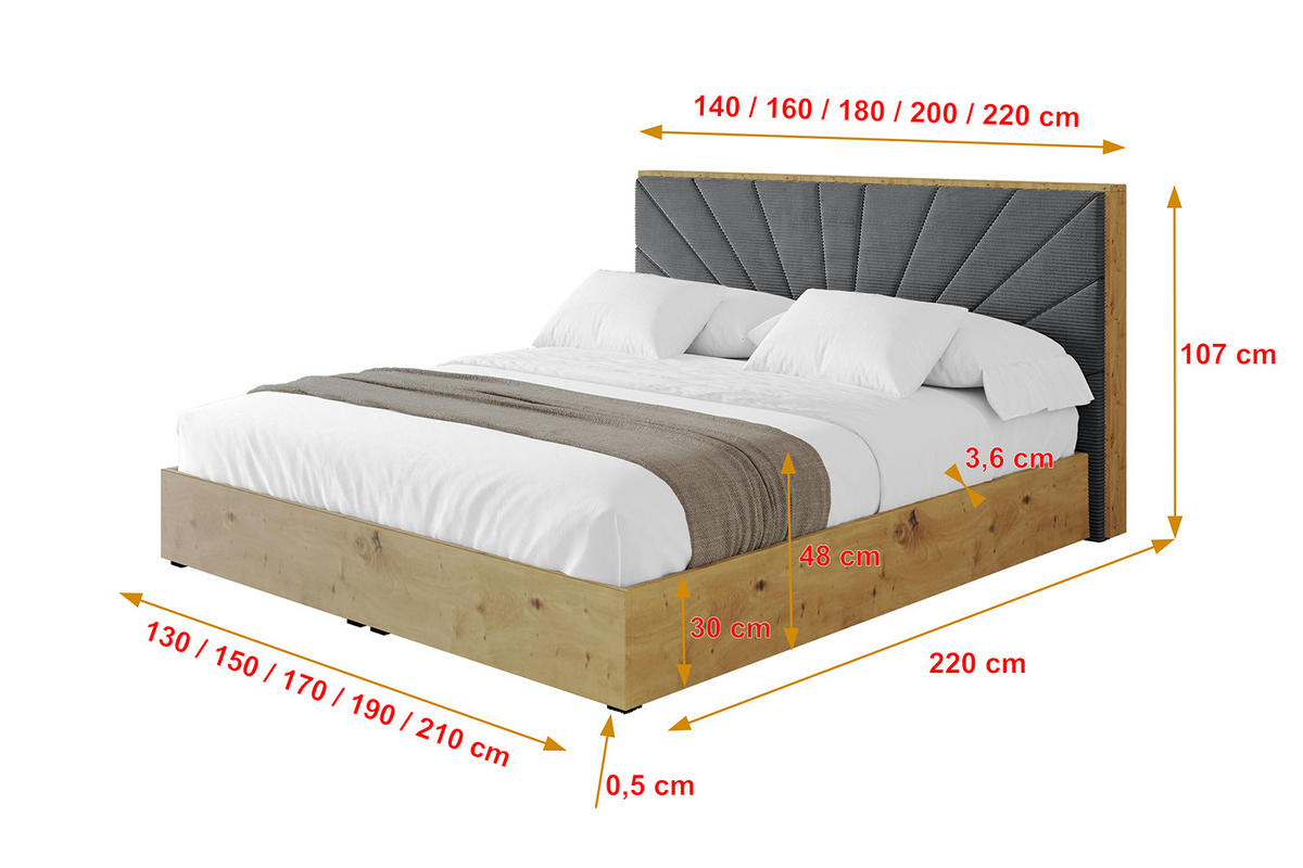 POLSTERBETT mit Bettkasten und Lattenrost, Bett mit Matratze H3/H4 - ENZO6 180x200 Dunkelgrau - Anthrazit, Holzwerkstoff/Textil (180/200cm) - ALTDECOR