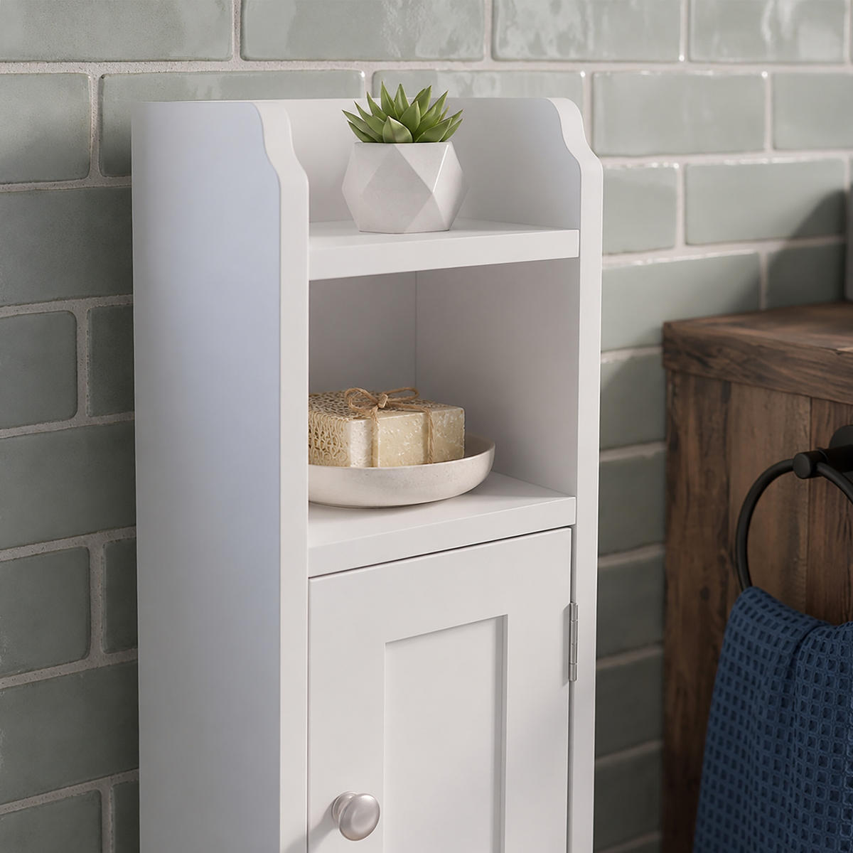 BADEZIMMERSCHRANK Weiß Landhausstil 80 cm - Silberfarben/Weiß, Holzwerkstoff/Metall (18/80/20cm) - Relaxdays