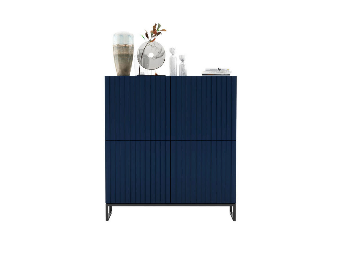 KOMMODE Elpis 4D Marineblau Matt mit metallrahmen Glamour 112 cm - Blau/Schwarz, Holzwerkstoff/Metall (112/126/36.5cm) - Meble Lindner