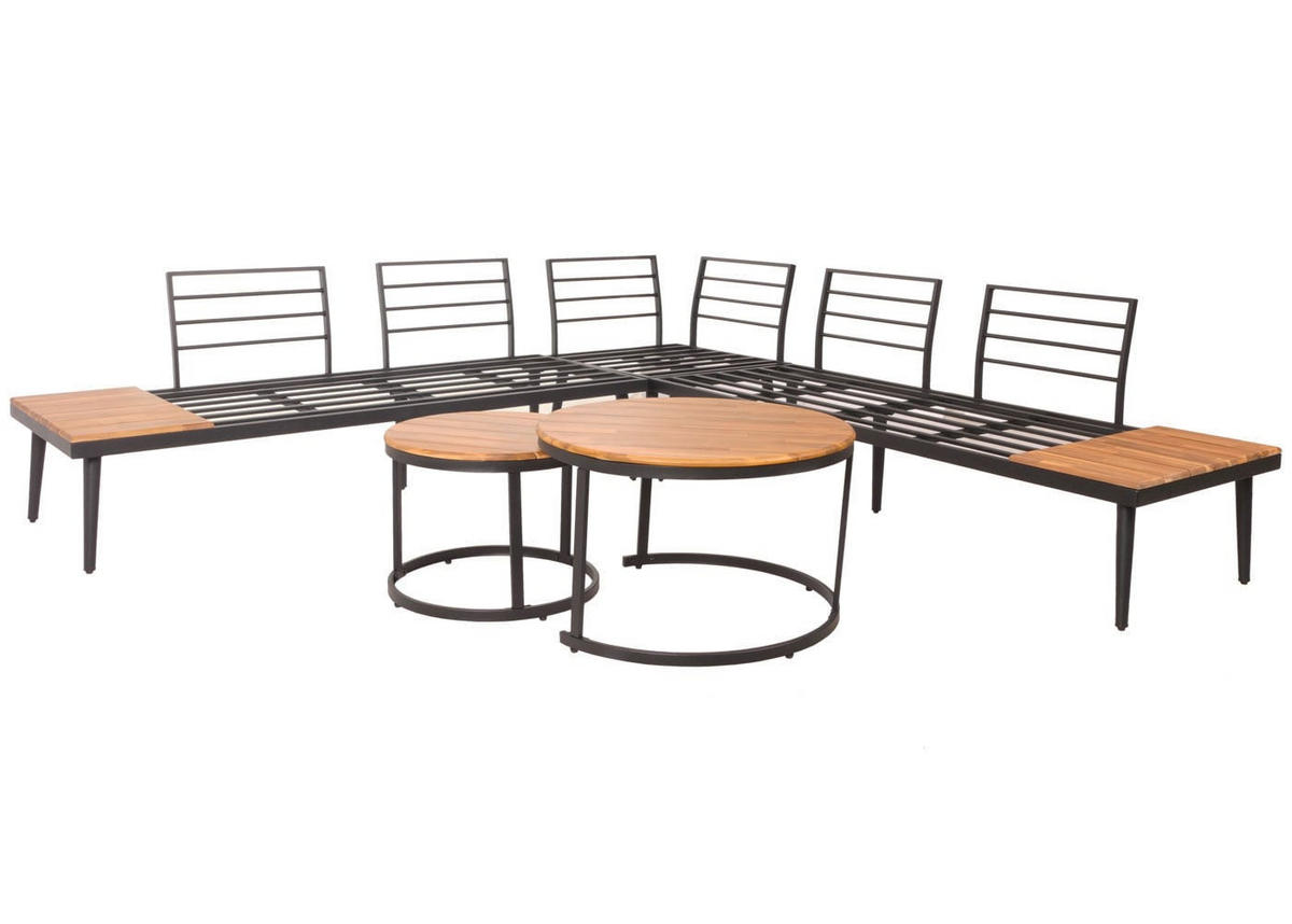 LOUNGE-SET Gartengarnitur Braun Kissen Dunkelgrau - Braun, Metall - PROREGAL