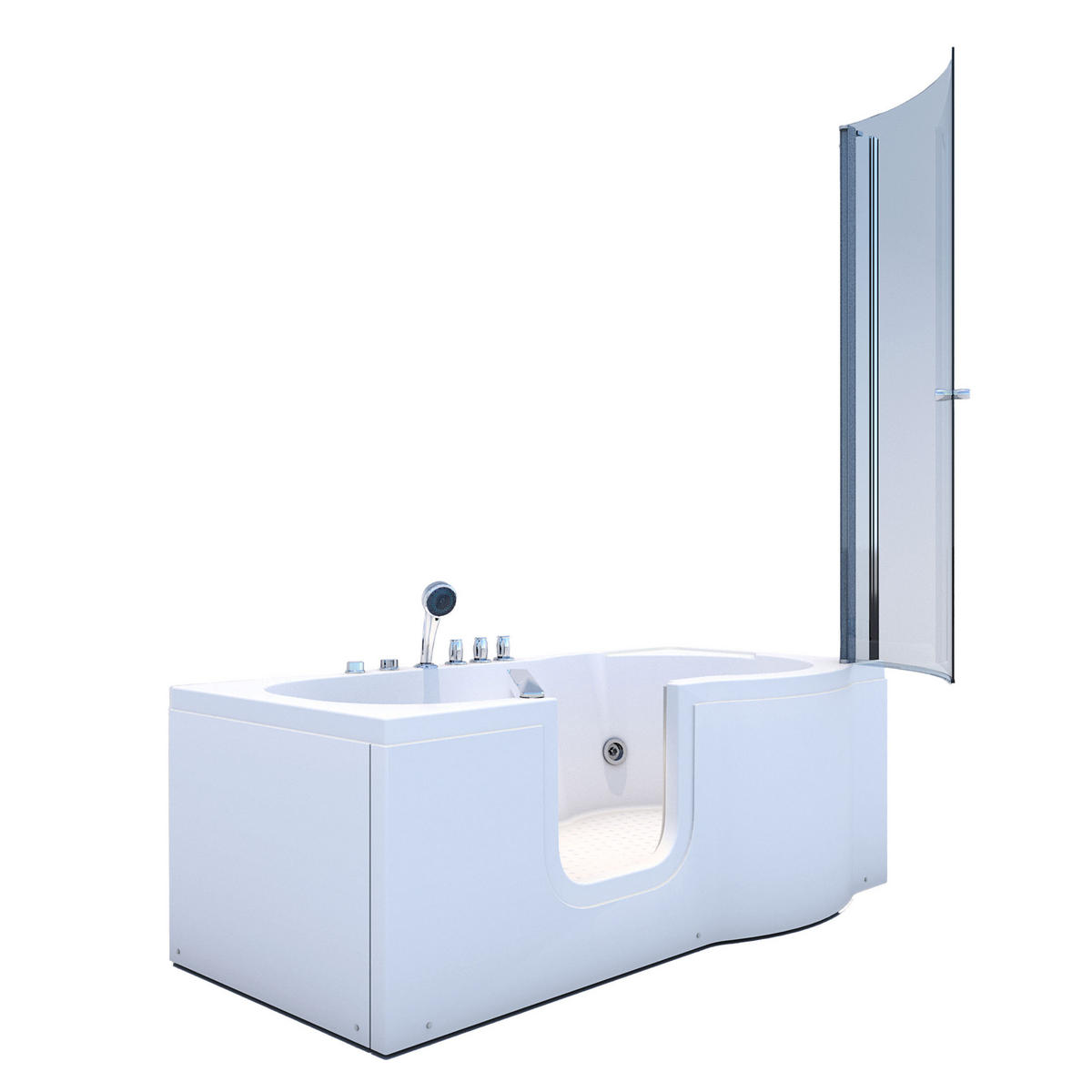 SENIORENDUSCHE Wanne mit Whirlpool S12D-TH-WP-L-EC 170x85cm - Weiß, Glas/Kunststoff (85/200/170cm) - AcquaVapore by Sandra Jentho