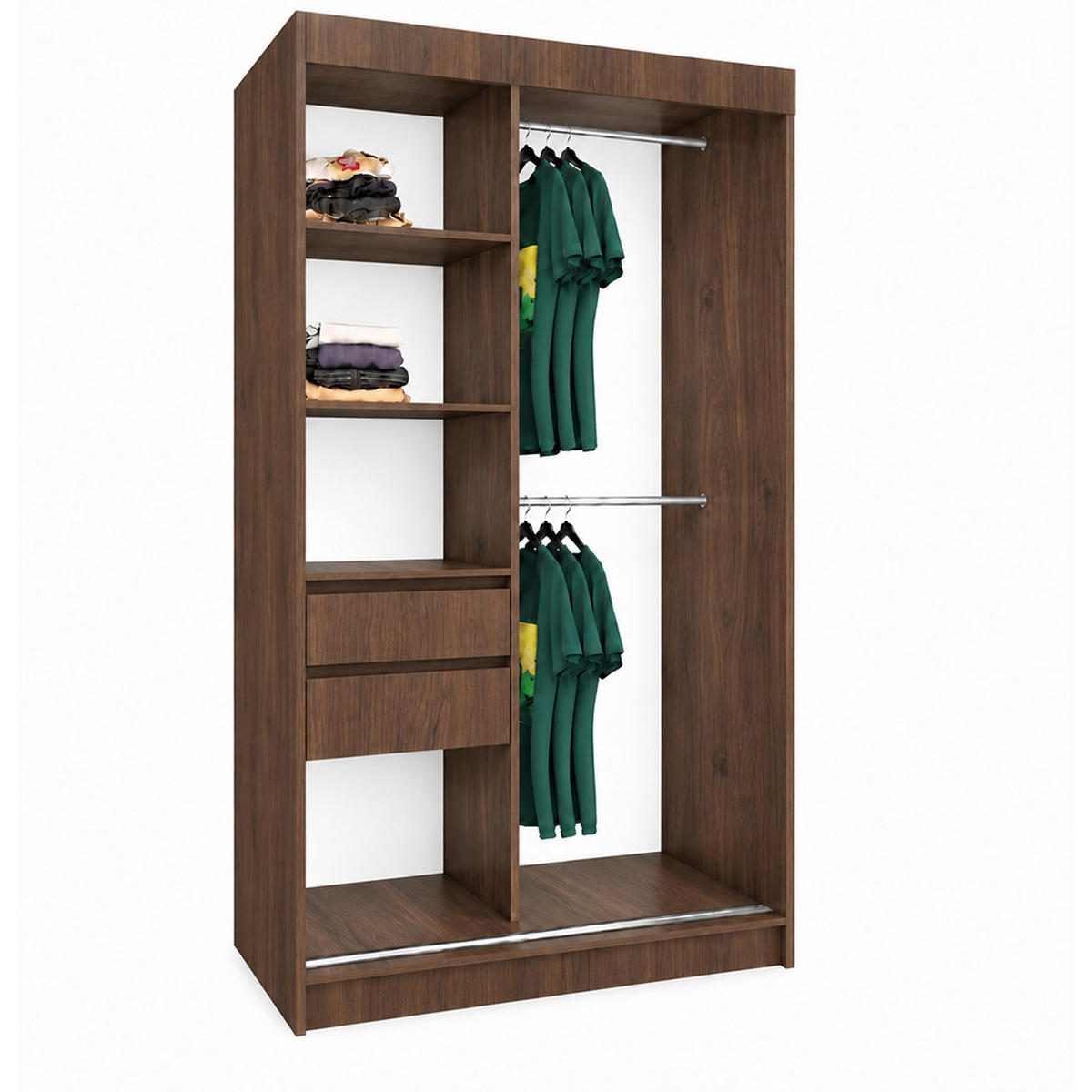 KLEIDERSCHRANK Malika 120 cm Nussbaum Warmia Spiegel 2 Schubl. Griffe schwarz - Nussbaumfarben, Holzwerkstoff (120/216/61cm) - KS Home Concept