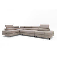 ECKSOFA PRIAM MAXI L-Form mit Schlaffunktion & Bettkasten, 6-Sitzer, 350cm, Verstellbare Kopfstützen Ottomane links - Beige, Holz/Textil (350/203cm) - Muffo