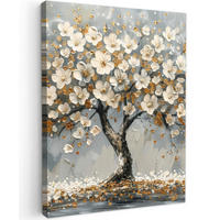 LEINWANDBILD Baum - Blumen - Weiß - Natur - Kunst 60x80 cm - Weiß, Textil (60/80cm) - MuchoWow