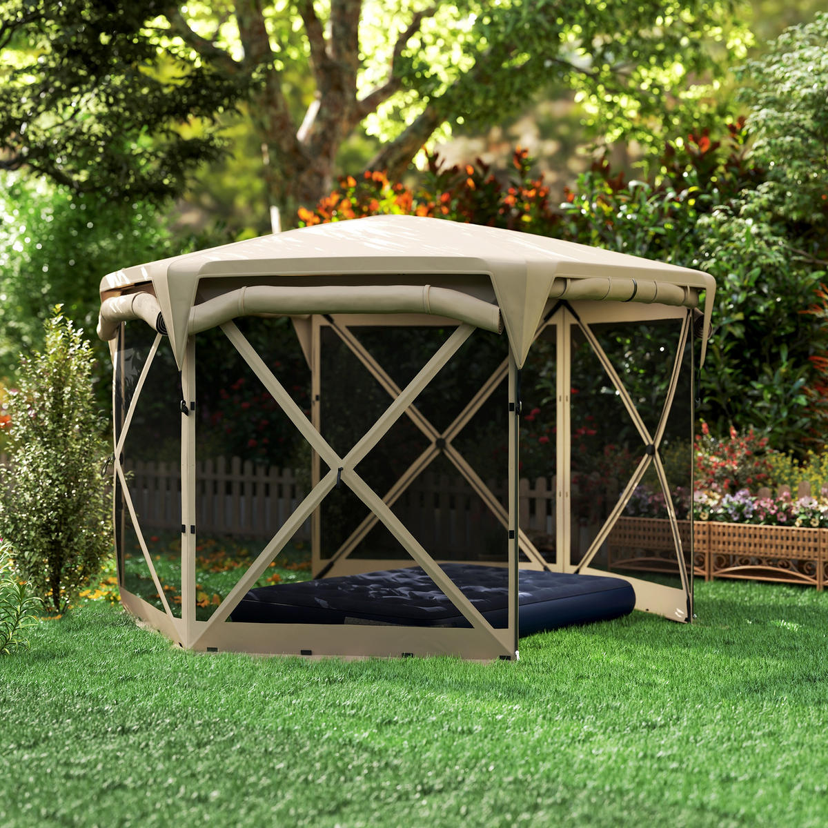 PAVILLON sechseckig ca. 3,5x 3 m - Beige, Kunststoff (300/210/345cm) - Outsunny
