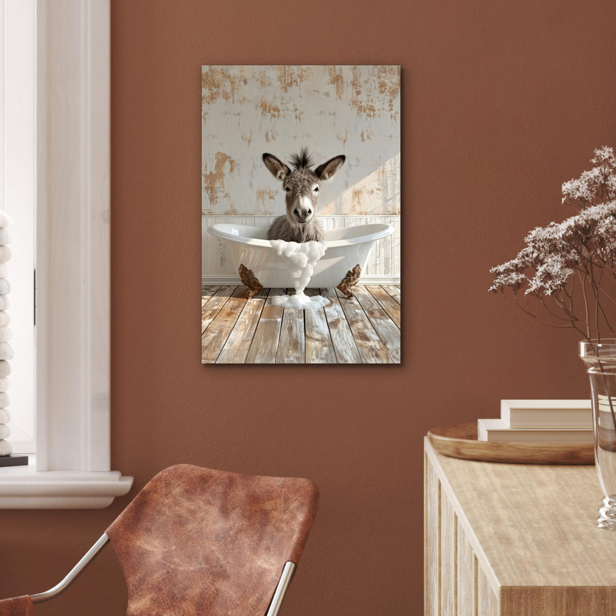 METALLBILD Esel - Tiere - Badewanne - Schaumstoff 40x60 cm - Weiß, Metall (40/60cm) - MuchoWow