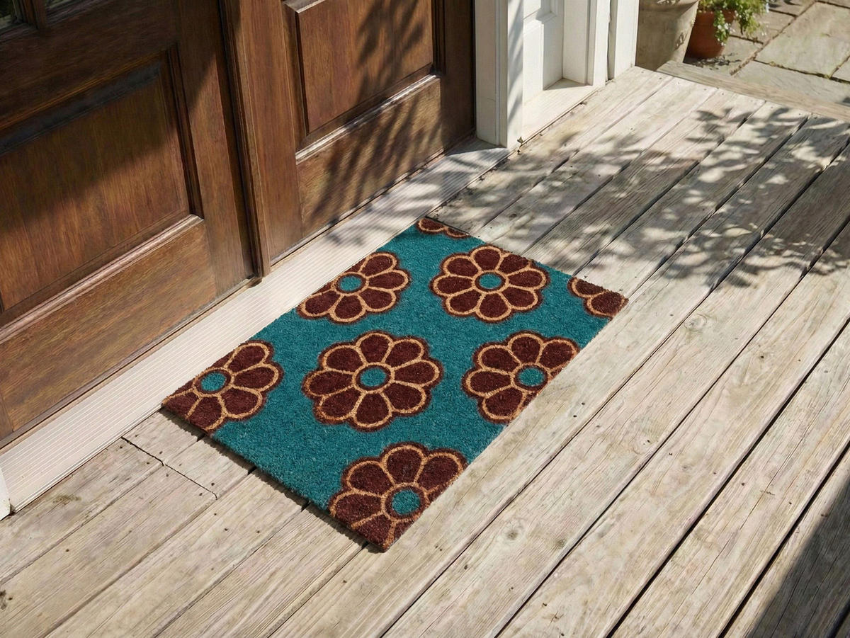FUSSMATTE Blau 45/75 cm Blume Kokosfasern Kulik - Blau, Textil (45/75cm) - Beliani