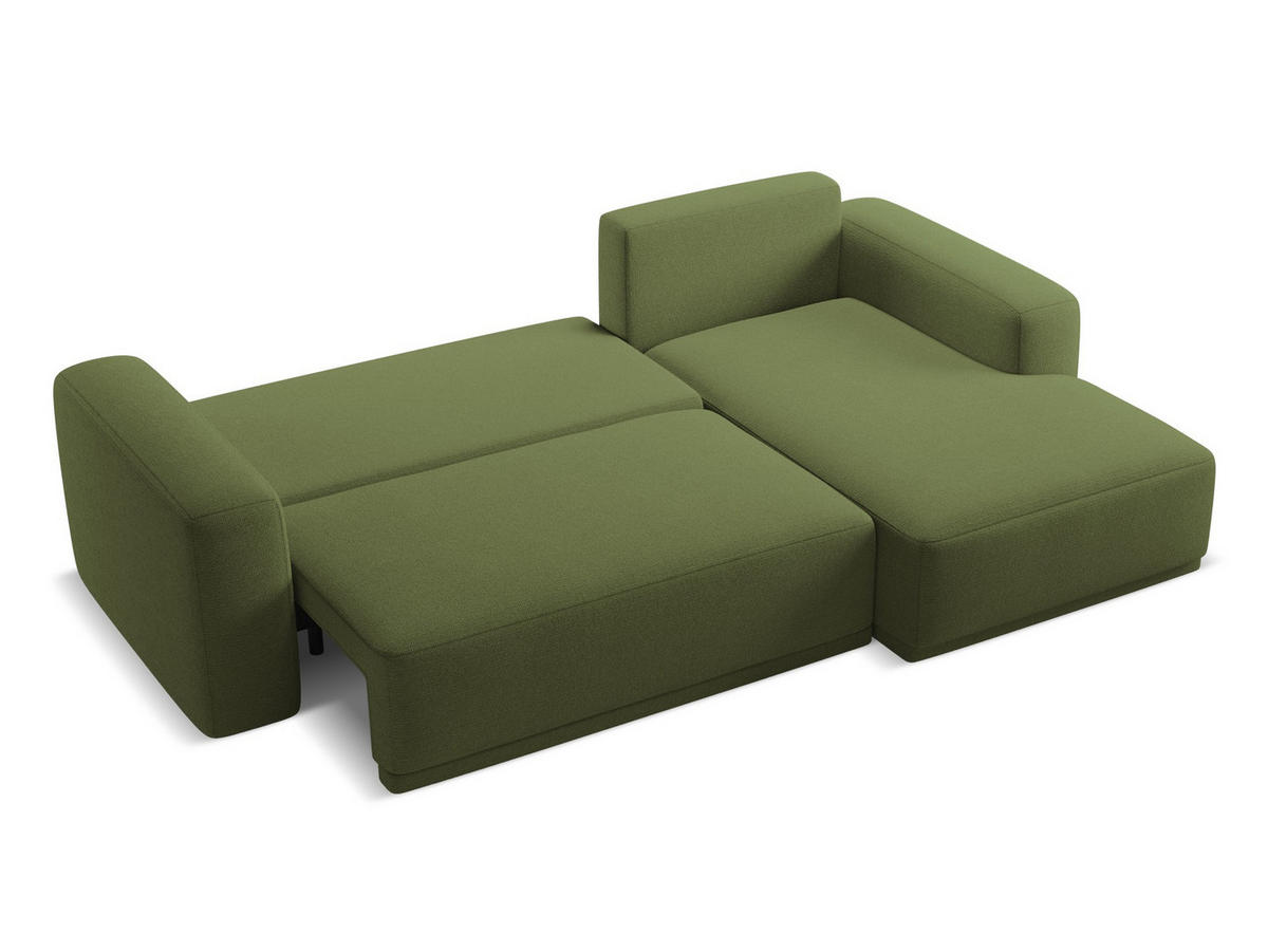 ECKSOFA mit Schlaffunktion Chenille Stoff Grün - Dunkelgrün/Schwarz, Kunststoff/Textil (258/160cm) - Makamii
