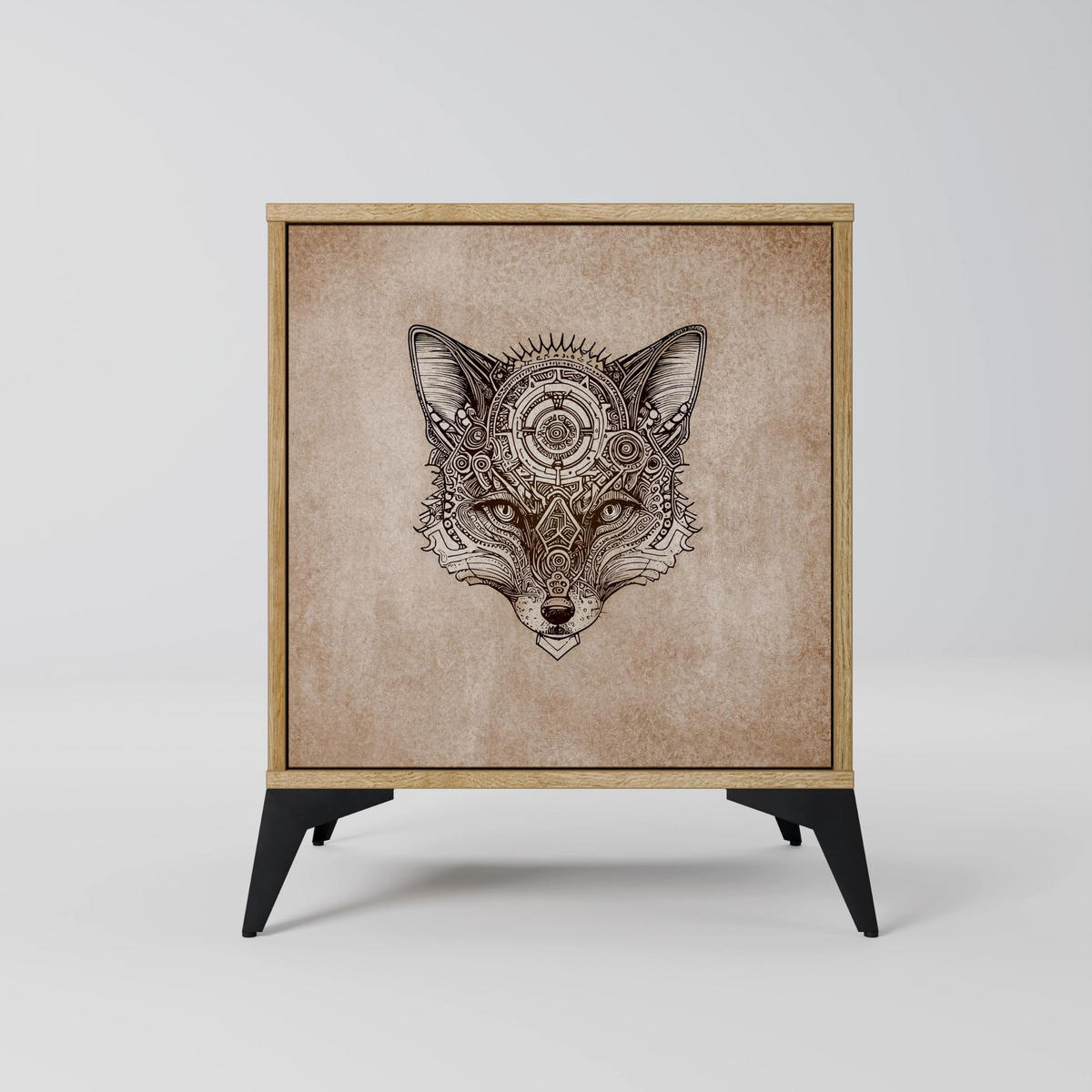 SIDEBOARD STEAMPUNK CLAN, Eichefarben, 57,5x42x75,5 cm, Goldfarbene Metallfüße - Eichefarben/Goldfarben, Holzwerkstoff/Metall (57.5/75.5/42cm) - SpaceRebels