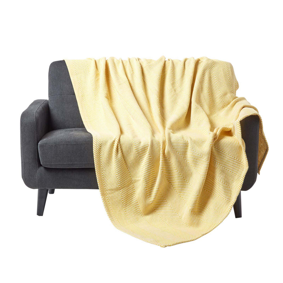 WOHNDECKE Halden 150/200 cm, Chevron-Muster 100% Baumwolle - Gelb, Textil (150/200cm) - Homescapes