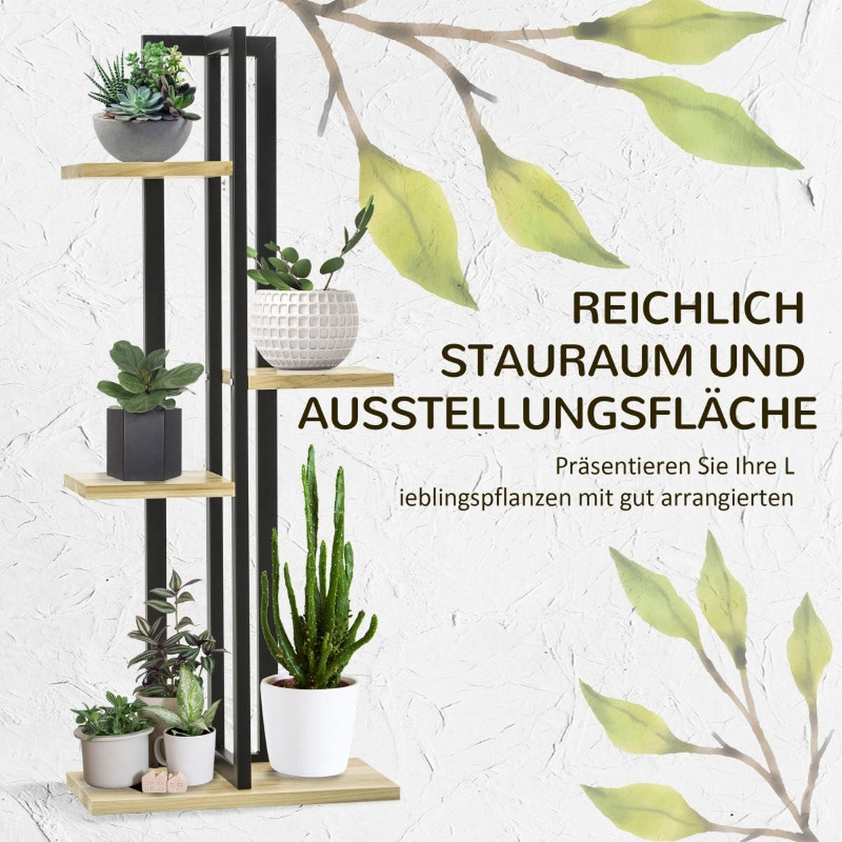 BLUMENTREPPE aus Holz 45x25x110 cm in Schwarz - Schwarz, Holz (25/110/45cm) - Modfu