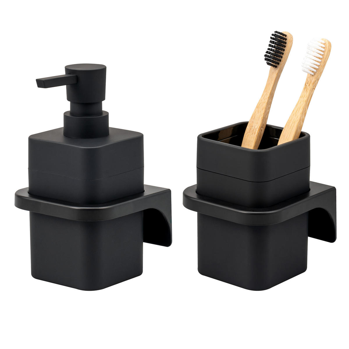 BADACCESSOIRESET SAVONA Softtouch (2er-Set) - Schwarz, Kunststoff (7/15.5/8.5cm) - bremermann