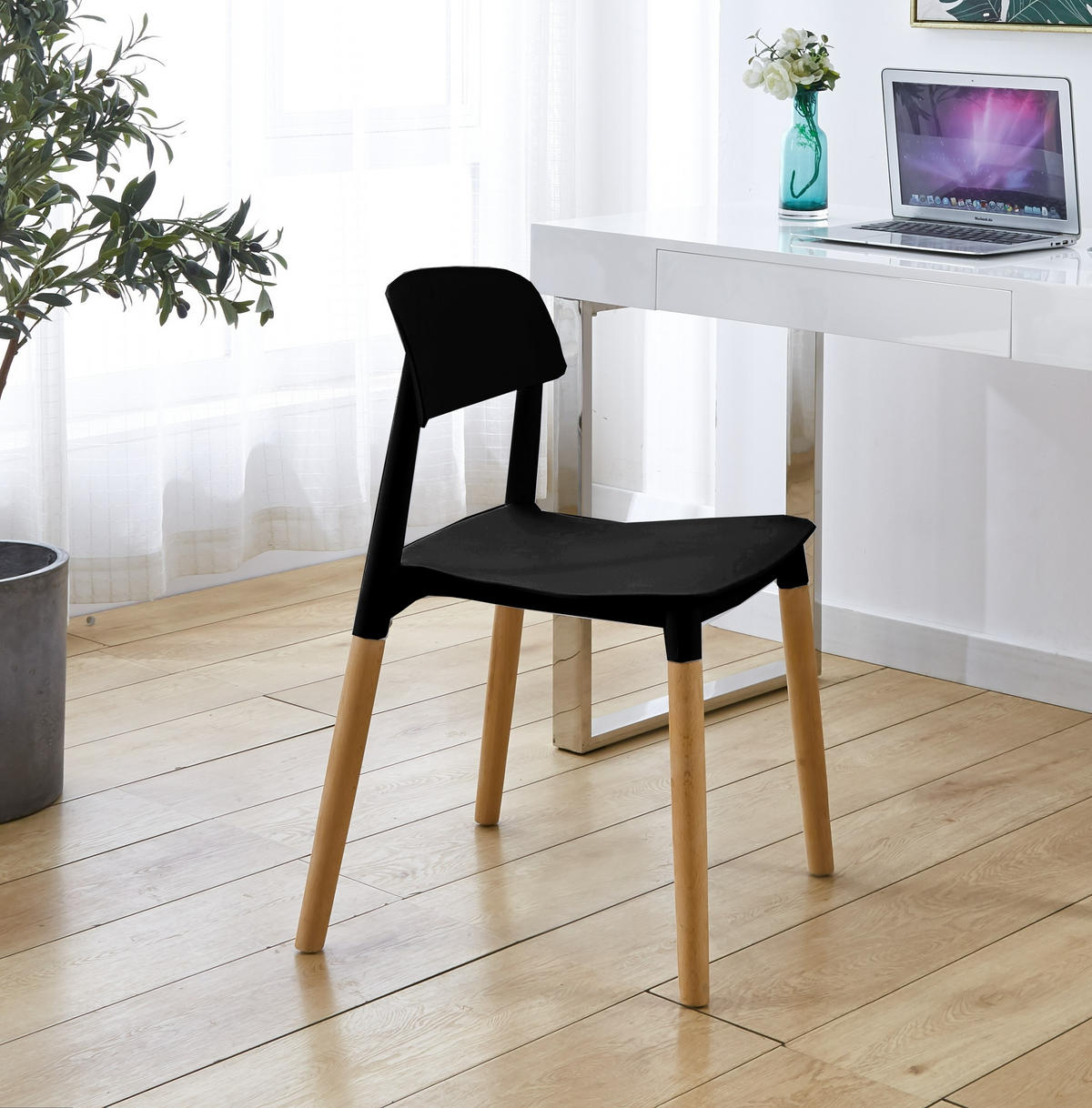 STUHL 4er-Set Polypropylen Schwarz - Schwarz, Kunststoff (45/75/46cm) - Nordlys