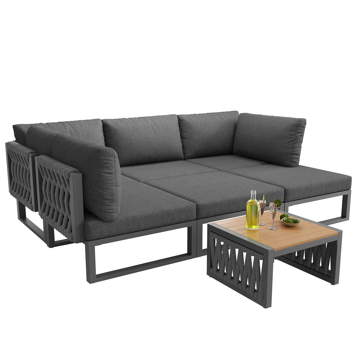 LOUNGEGARNITUR aus Metall & Polyester Grau mit 5-fach verstellbaren Rückenlehnen - Grau, Metall - Modfu