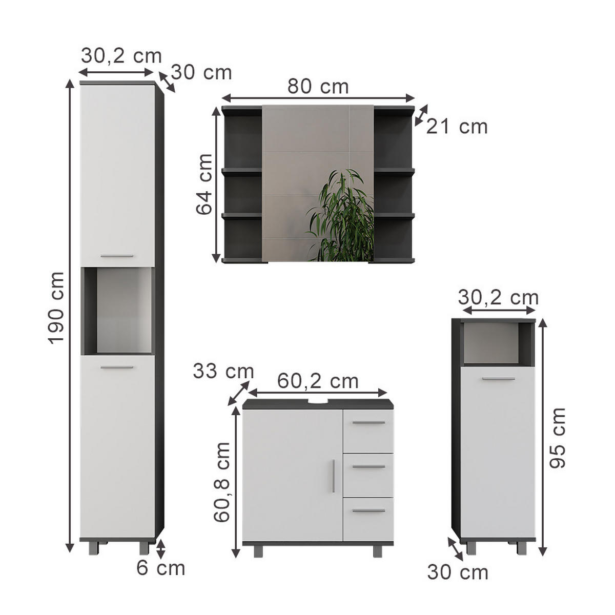 KOUPELNOVÝ NÁBYTEK Ilias Antracitová/bílá - bílá/antracitová, kompozitní dřevo (60.2/60.8/33cm) - Vicco