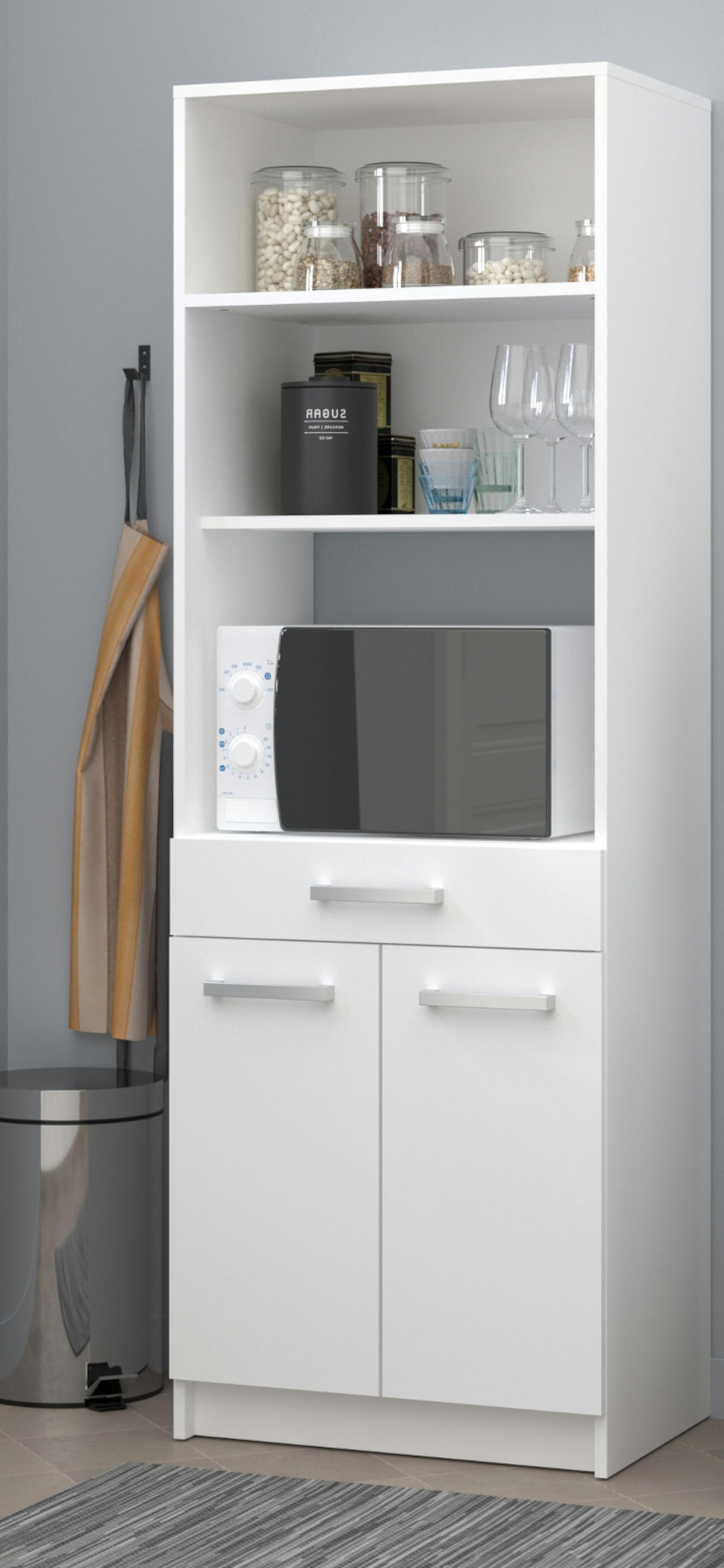 KÜCHENSCHRANK Set 2-teilig weiß mit Buffet und Mehrzweckschrank - Silberfarben/Weiß, Holz/Holzwerkstoff (120/176/43cm) - Parisot Meuble
