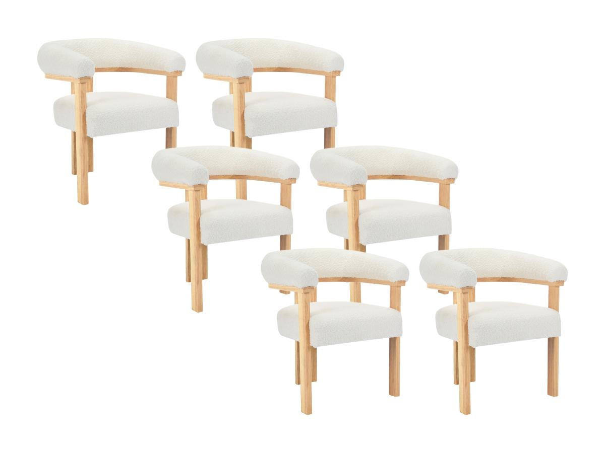 STUHL mit Armlehnen 6er-Set - Bouclé-Stoff & Kautschukholz - Weiß & Holzfarben - LIVELIA - Naturfarben, Textil (60/78/64cm) - Pascal Morabito