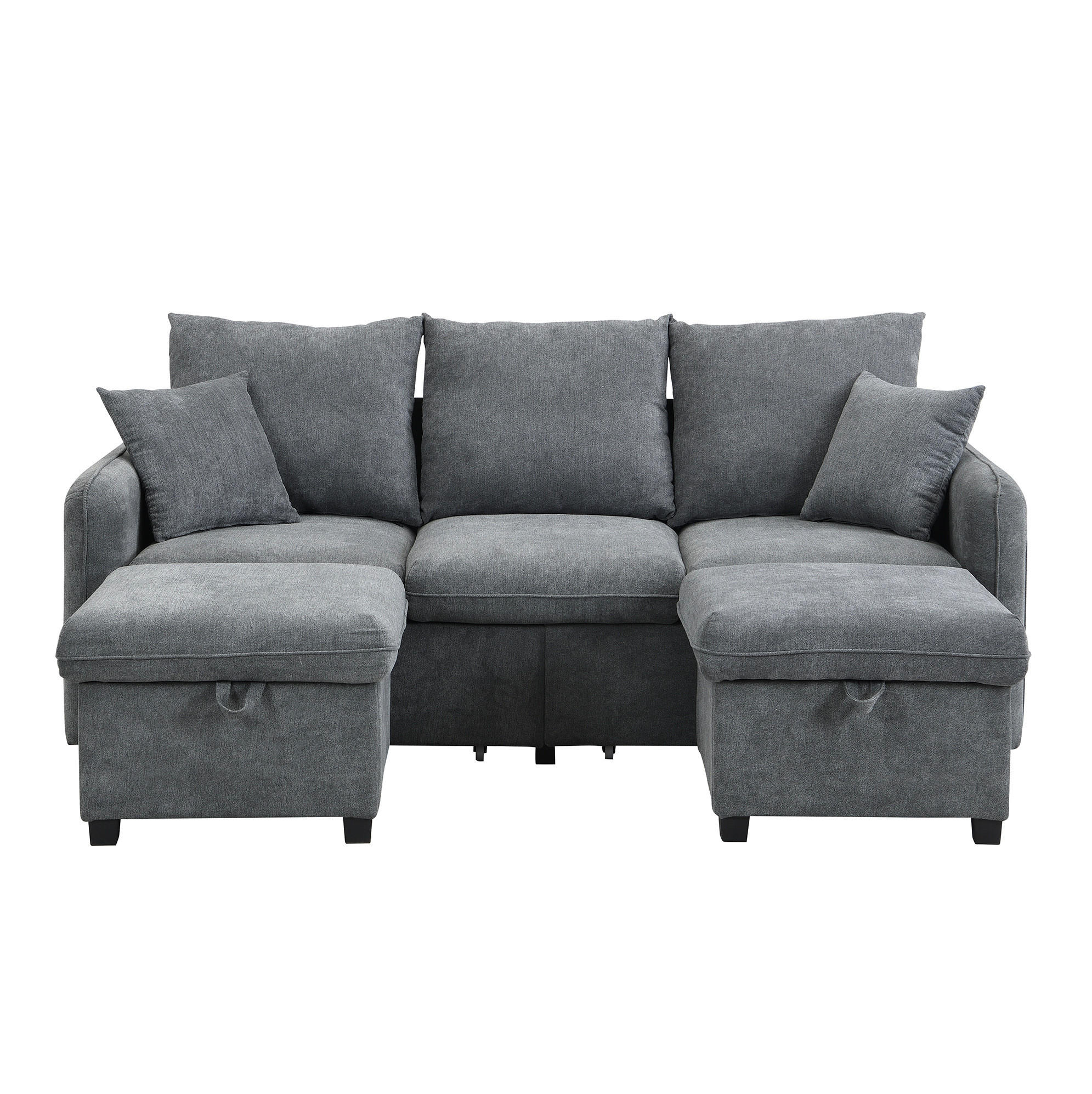 WOHNLANDSCHAFT 188/186/86 cm mit Schlaffunktion in Dunkelgrau – Chenille, Stauraum, bis 500 kg - Dunkelgrau, Kunststoff (188/86/186cm) - BEAOK