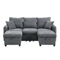 ROHOVÁ Sedacia zostava zo ženilky, taburety 52/52 cm, tmavosivá, s úložným priestorom a lôžkom - tmavosivá, plast (188/86/186cm) - BEAOK