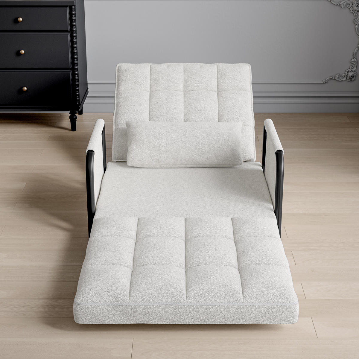 SCHLAFSOFA 5-fach verstellbar, Multifunktional, Beige Bouclé-Stoff - Beige, Holz (78/55/180cm)