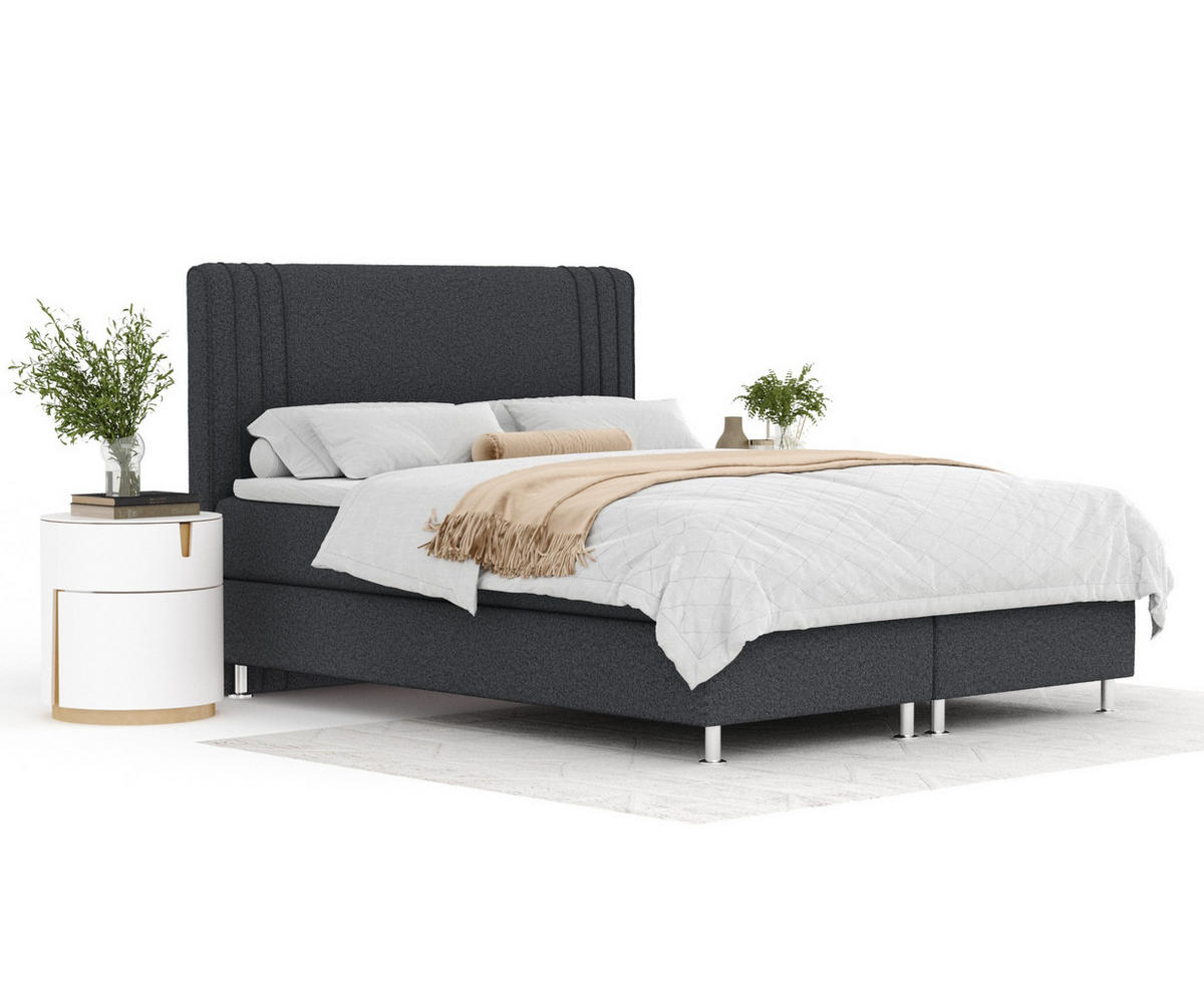 BOXSPRINGBETT Casone Schwarz 140/200 cm mit Latex-Topper - Silberfarben/Schwarz, Holz/Holzwerkstoff (140/200cm) - Maison de Reve