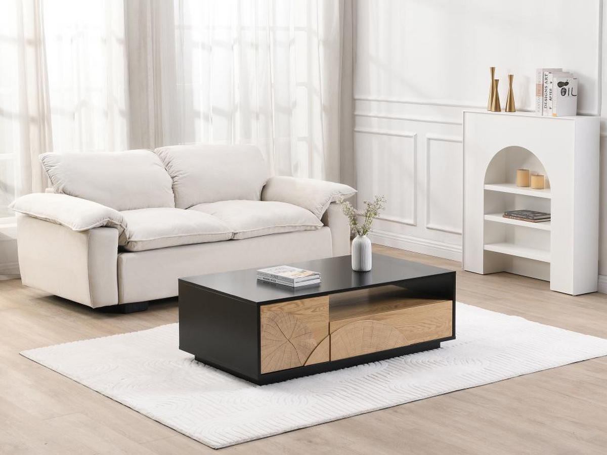 COUCHTISCH mit 1 Tür, 1 Schublade & 3 Ablagefächern - MDF - Holzfarben & Schwarz - YASMELIA - Schwarz, Holz (110/60/38cm) - Vente-Unique