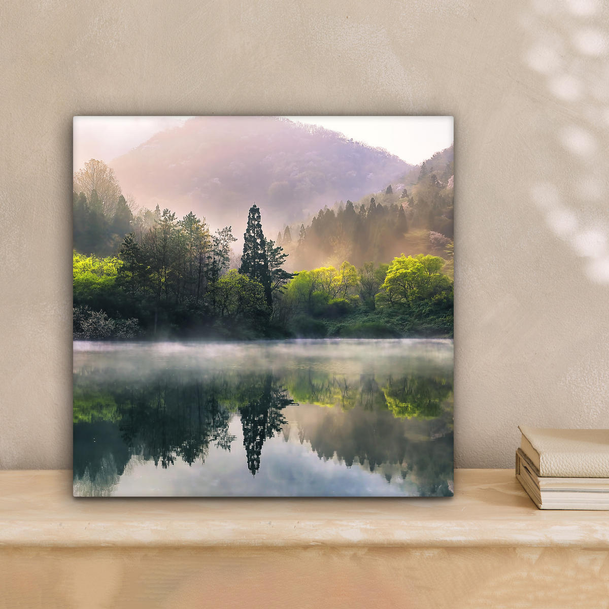 LEINWANDBILD Natur - Bäume - Berge - See - Wasser Deko Wohnzimmer 20x20 cm - Hellgrün, Textil (20/20cm) - MuchoWow