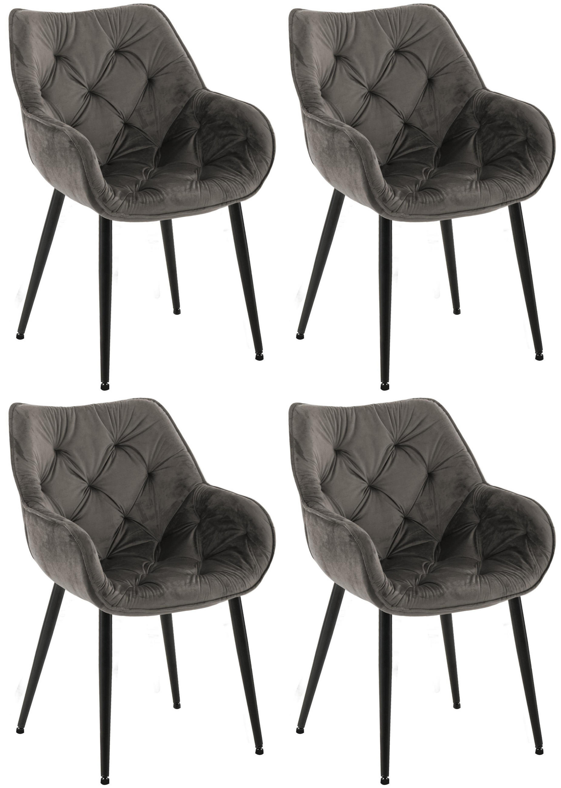 ARMLEHNENSTUHL 4er Set Samt Anthrazit - Anthrazit/Schwarz, Textil/Metall (58/83/62cm) - CLP