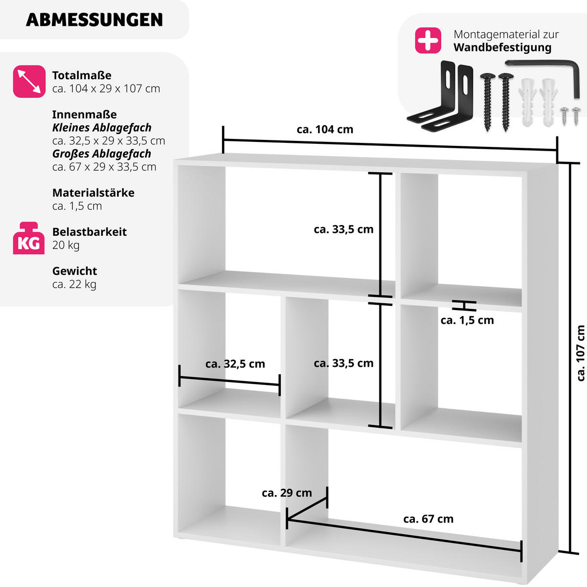 BÜCHERREGAL Tartu,104 x 29 x 107 cm,weiß - Weiß, Holzwerkstoff (104/107/29cm) - tectake