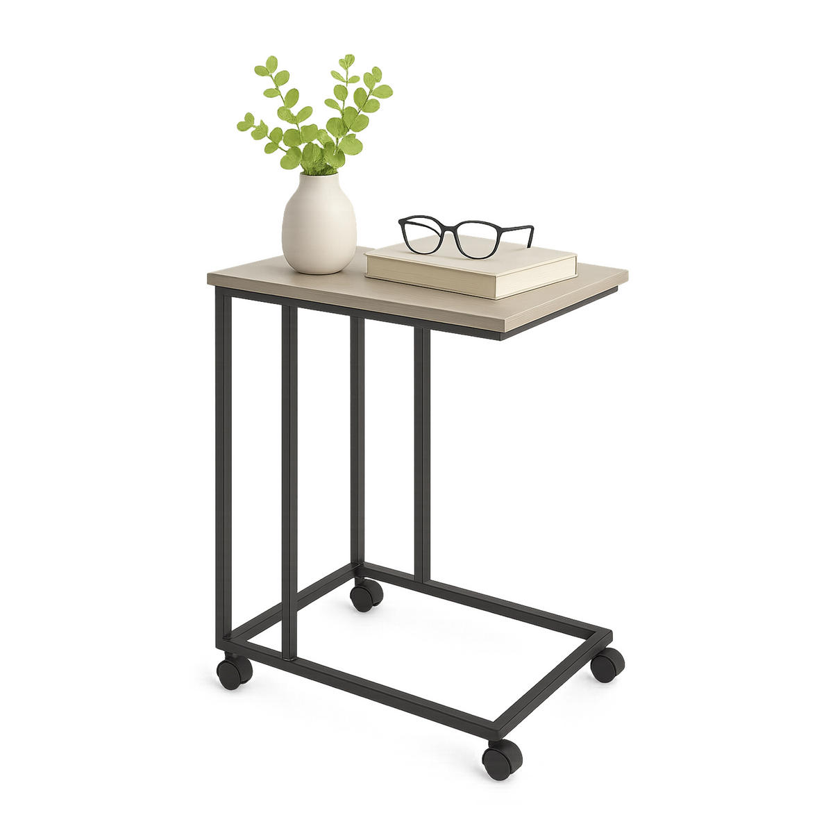 BEISTELLTISCH - Schwarz/Naturfarben, Holzwerkstoff/Kunststoff (35/50/68cm) - Relaxdays