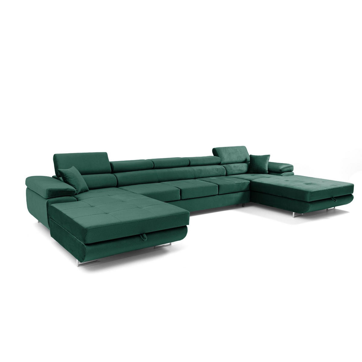 ECKSOFA U-Form ALONZO MAXI U mit Schlaffunktion 125x318 Velours Grün - Silberfarben/Grün, Holz/Textil (400/90/203cm) - Muffo