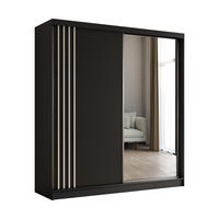 KLEIDERSCHRANK mit Spiegel-Schiebetüren und Aluminium-Leisten, LED-Beleuchtung - NALLA - 200 cm Schwarz+Schwarz+Weiß - Schwarz/Weiß, Holzwerkstoff (200/216/61cm) - ALTDECOR