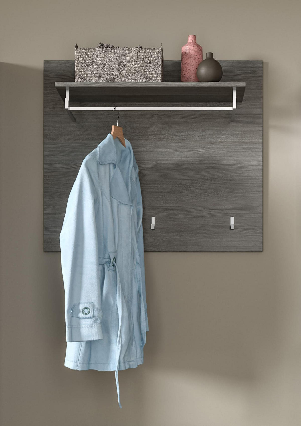 GARDEROBENPANEEL SALSA (B/H/T: ca. 80/70/27 cm) in Rauchsilber Nachbildung/weiß hochglanz - Silberfarben, Holzwerkstoff (80/70/27cm)