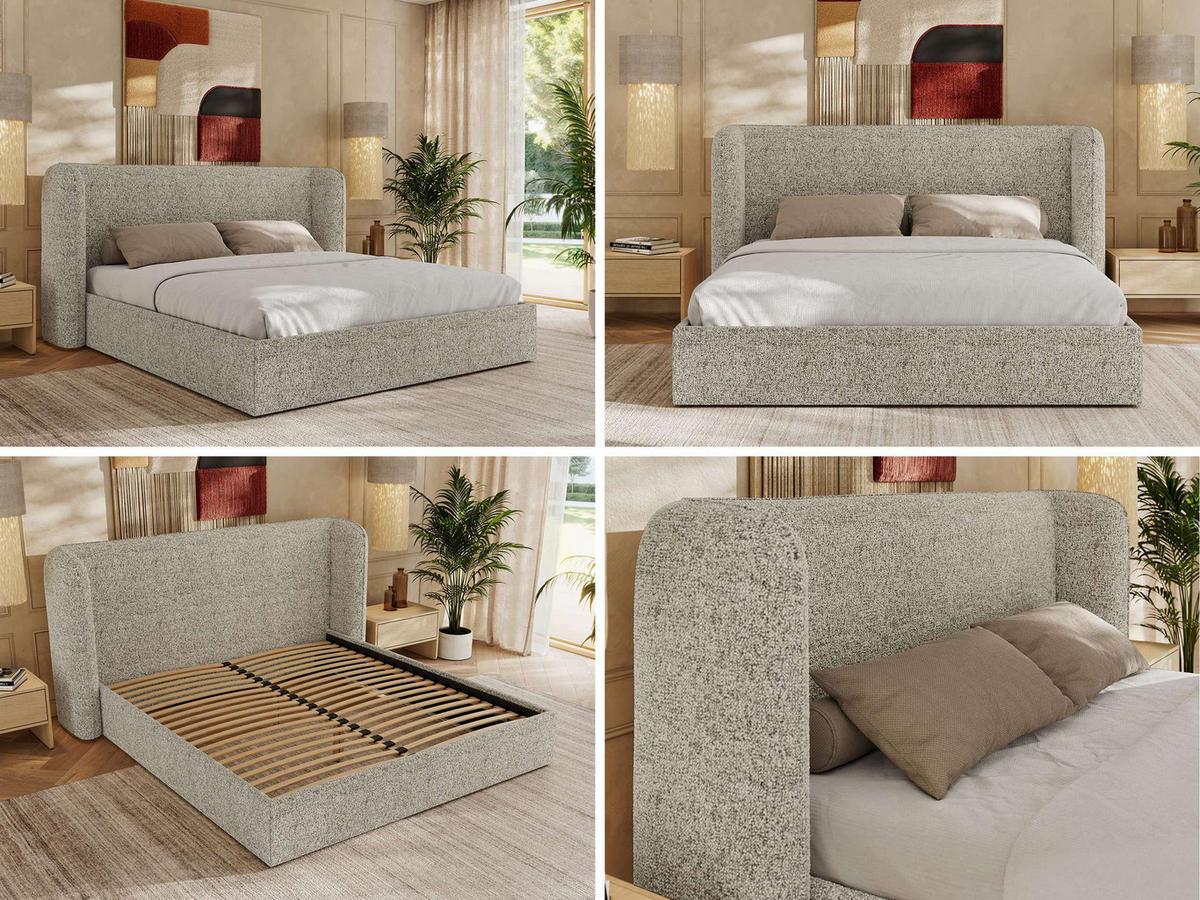 POLSTERBETT EMORA CLASSIC 200/200 - Beige Strukture - Pocket-Matratze - Beige, Textil (200/200cm) - MKS