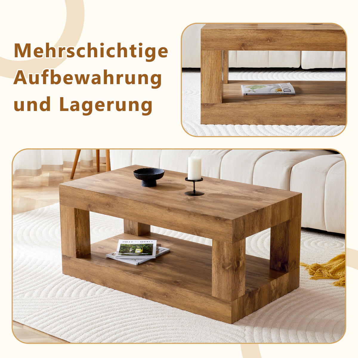 COUCHTISCH Holzfarben 93/53/45,5 cm - Naturfarben, Holzwerkstoff (53/93/45.5cm) - PANGIVO