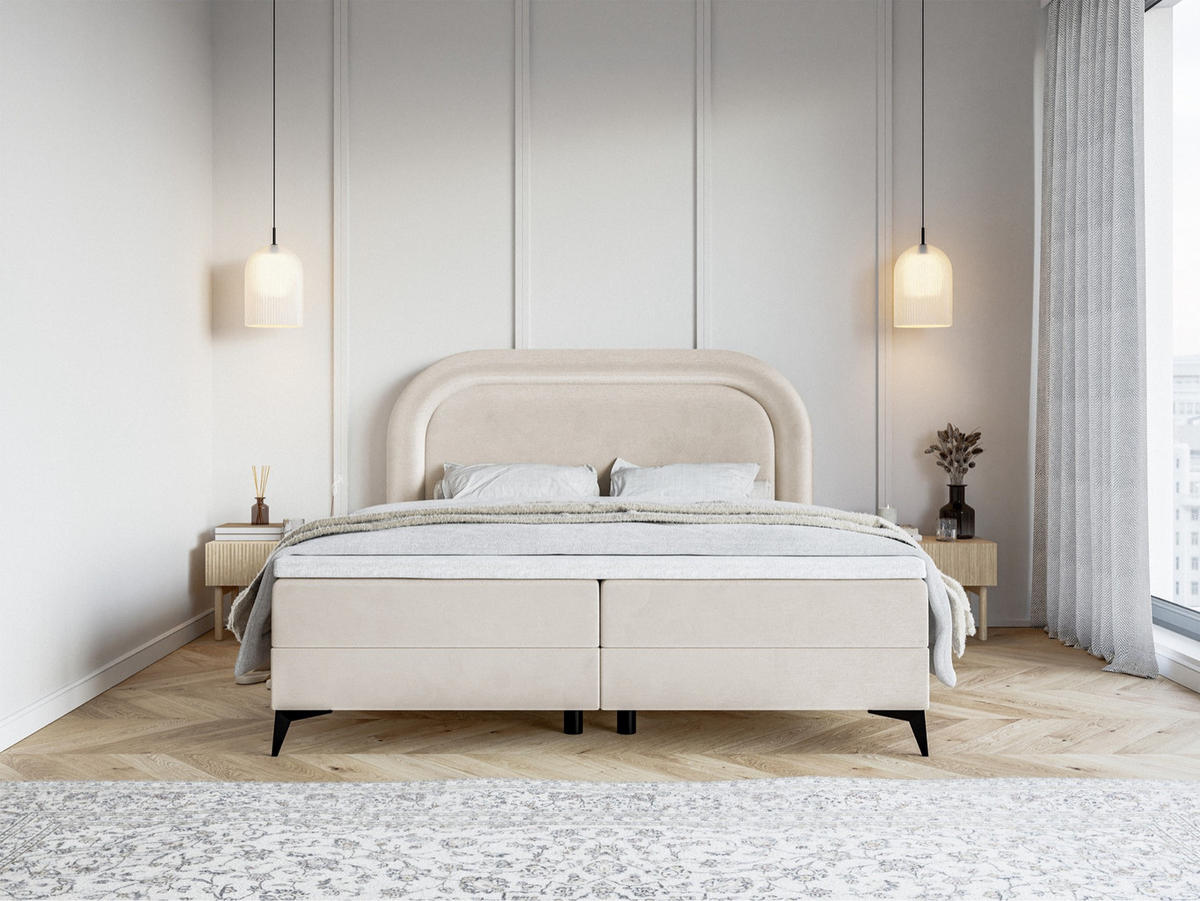 BOXBETT Loreo Greige Samt wasserfest 180x200 cm - Taupe/Schwarz, Holz/Textil (180/200cm) - Selsey